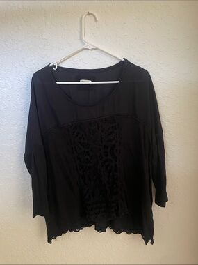 Meadow Rue Black Crochet-Front Scoop Neck Tunic